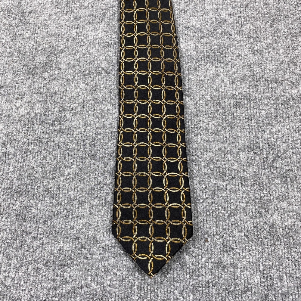 BCBG Attitude Tie Mens Black Geometric 100% Silk Woven Dress Necktie
